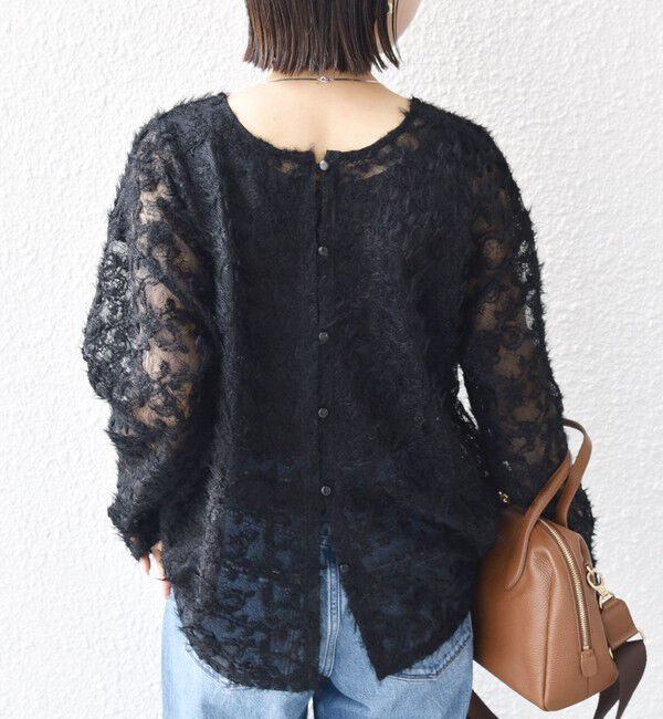 SHIPS for women「【WEB限定】〈手洗い可能〉チュール フェザー レース 羽織」|シャツ・ブラウス|ブラック