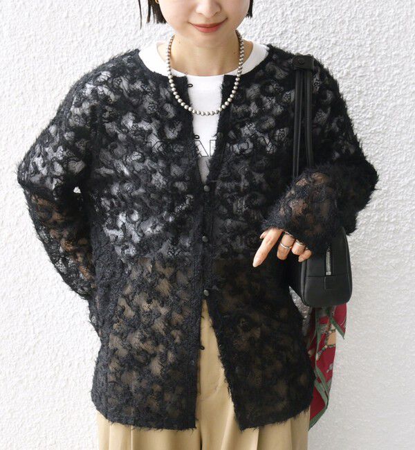 SHIPS for women「【WEB限定】〈手洗い可能〉チュール フェザー レース 羽織」|シャツ・ブラウス|