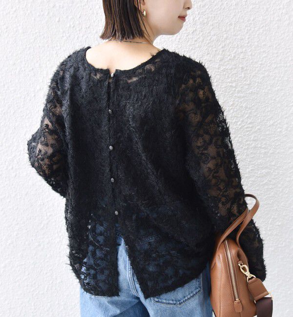 SHIPS for women「【WEB限定】〈手洗い可能〉チュール フェザー レース 羽織」|シャツ・ブラウス|