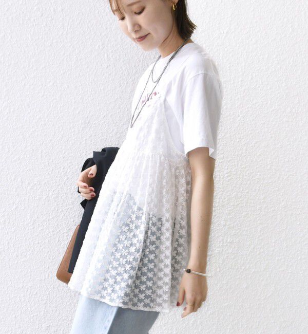 SHIPS for women「〈手洗い可能〉フラワー チュール 刺繍 チュニック ワンピース」|チュニック|