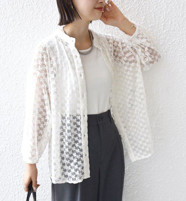 SHIPS for women「〈手洗い可能〉フラワー チュール 刺繍 シャツ」|シャツ・ブラウス|