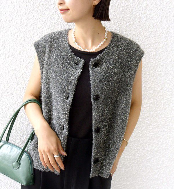 SHIPS for women「〈手洗い可能〉ラメ ニット ベスト」|ベスト・ジレ|ダークグレー