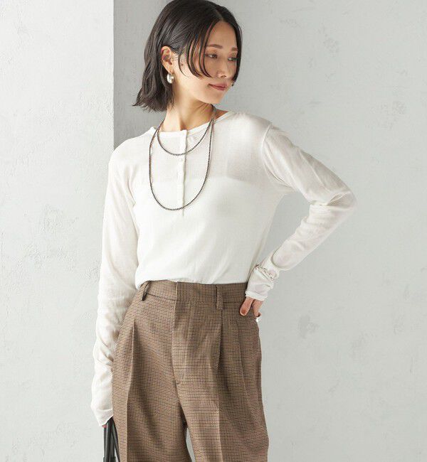 SHIPS for women「【SHIPS別注】miller: シアー ヘンリー ネック ロング スリーブ TEE」|Tシャツ・カットソー|