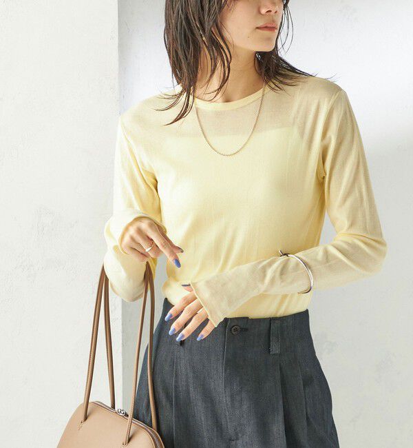 SHIPS for women「【SHIPS別注】miller: シアー ヘンリー ネック ロング スリーブ TEE」|Tシャツ・カットソー|イエロー