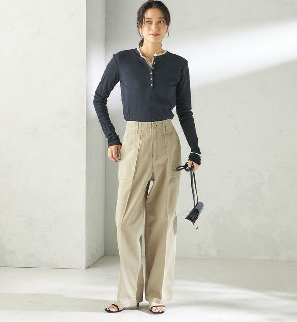 SHIPS for women「【SHIPS別注】miller: シアー ヘンリー ネック ロング スリーブ TEE」|Tシャツ・カットソー|