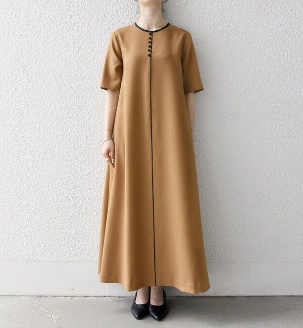 SHIPS any「SHIPS any:〈洗濯機可能〉ウーステッド パイピング ボタン フレア ワンピース」|ワンピース|