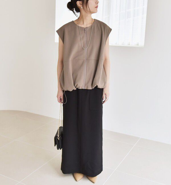 quaranciel「quaranciel:〈手洗い可能〉カット ジョーゼット ドロスト ジップ ベスト」|ベスト・ジレ|