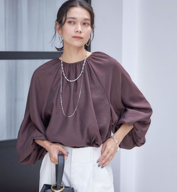 SHIPS for women「〈手洗い可能〉シアー バンブー ギャザー ブラウス」|シャツ・ブラウス|ブラウン
