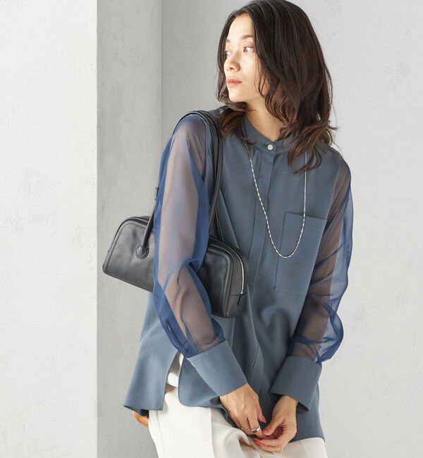 SHIPS for women「〈手洗い可能〉シアー 袖 ポケット デザイン シャツ」|シャツ・ブラウス|ブルー系