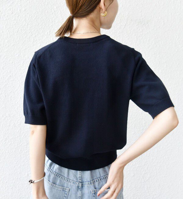 SHIPS for women「〈手洗い可能〉フラワー ビジュー ショート スリーブ ニット プルオーバー」|ニット・セーター|