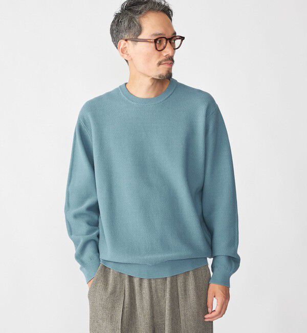 SHIPS「SHIPS:〈手洗い可能〉TEXBRID(R) コットン ウール ピケ クルーネック ニット」|ニット・セーター|ライトブルー
