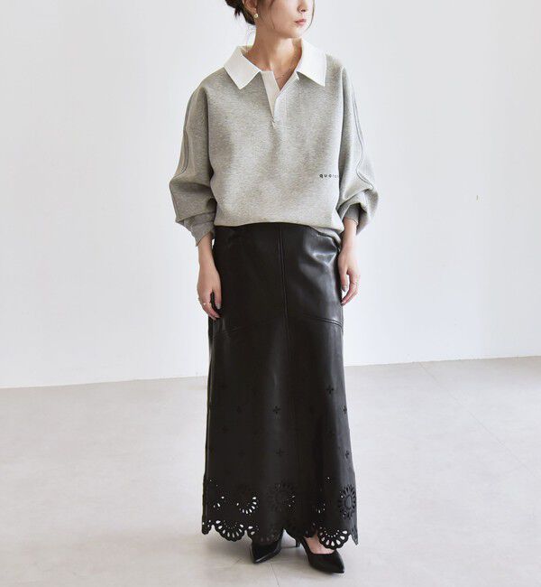 quaranciel「quaranciel:〈洗濯機可能〉ポンチ ロゴプリント ポロ スウェット プルオーバー」|スウェット・ジャージ|