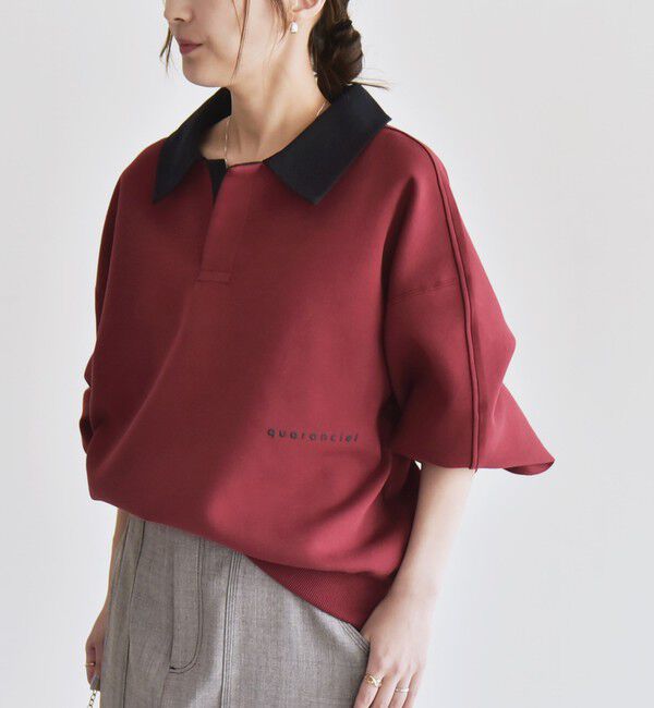 quaranciel「quaranciel:〈洗濯機可能〉ポンチ ロゴプリント ポロ スウェット プルオーバー」|スウェット・ジャージ|