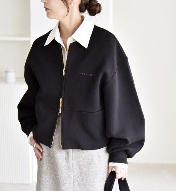 quaranciel「quaranciel:〈洗濯機可能〉ポンチ ロゴプリント スウェット ジップ ブルゾン カーディガン」|スウェット・ジャージ|