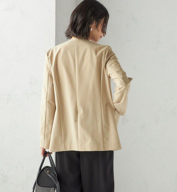 SHIPS for women「〈吸水速乾 / 防シワ加工 / 洗濯機可能〉スーティング ジャージー カラーレス ジャケット」|ノーカラージャケット|