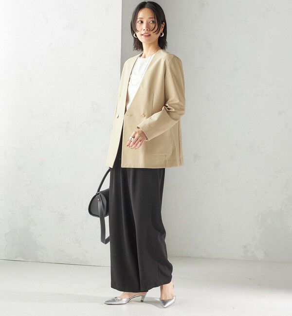 SHIPS for women「〈吸水速乾 / 防シワ加工 / 洗濯機可能〉スーティング ジャージー カラーレス ジャケット」|ノーカラージャケット|