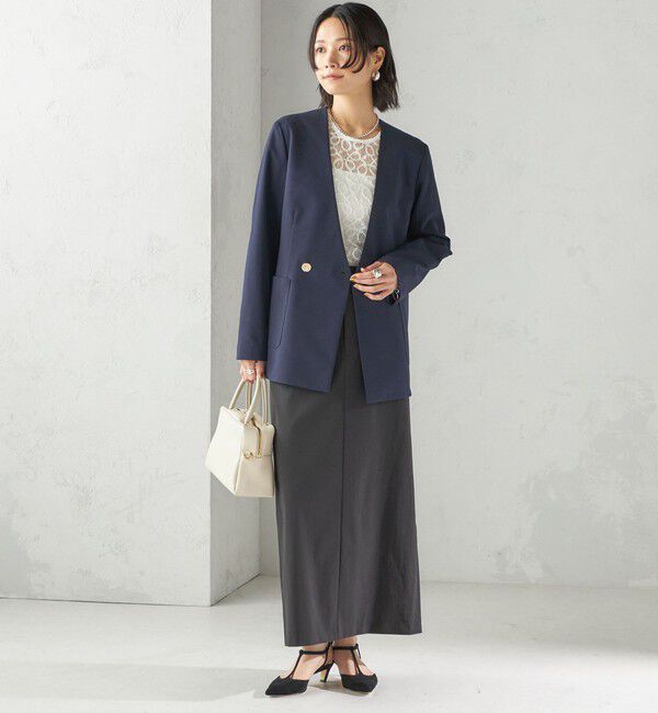 SHIPS for women「〈吸水速乾 / 防シワ加工 / 洗濯機可能〉スーティング ジャージー カラーレス ジャケット」|ノーカラージャケット|