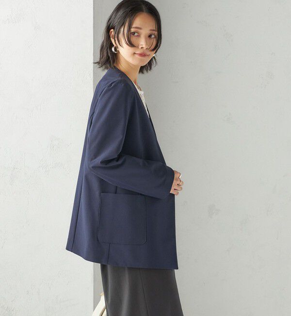 SHIPS for women「〈吸水速乾 / 防シワ加工 / 洗濯機可能〉スーティング ジャージー カラーレス ジャケット」|ノーカラージャケット|