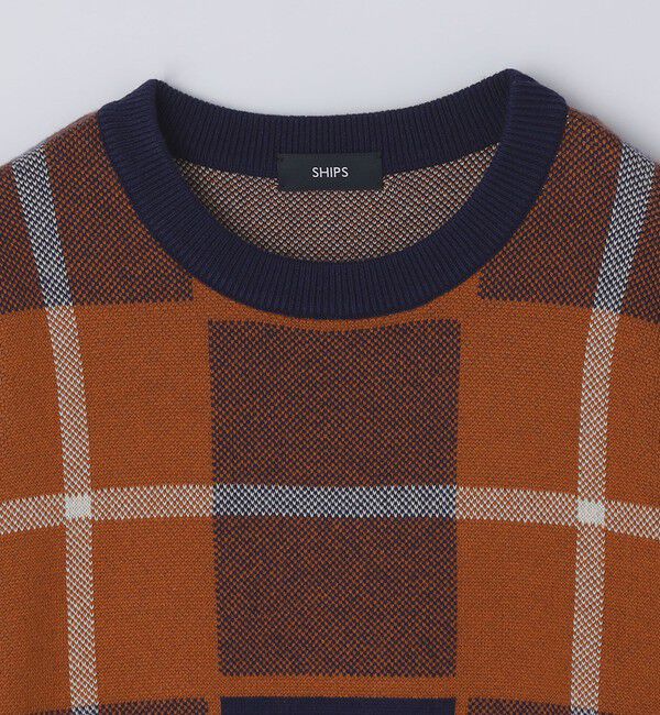SHIPS「SHIPS:〈洗濯機可能〉 コットン カシミヤ チェック クルーネック ニット」|ニット・セーター|