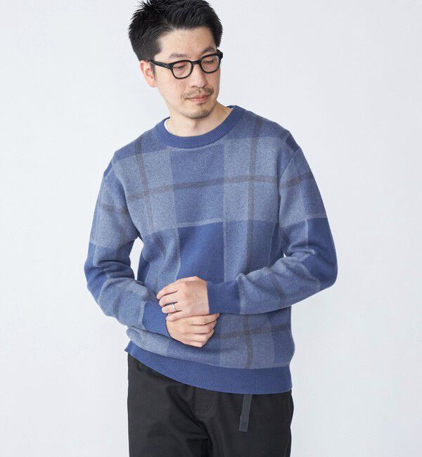 SHIPS「SHIPS:〈洗濯機可能〉 コットン カシミヤ チェック クルーネック ニット」|ニット・セーター|