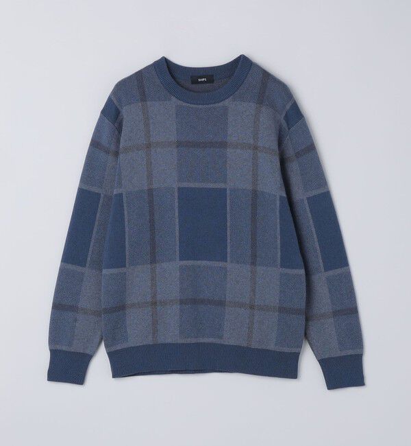 SHIPS「SHIPS:〈洗濯機可能〉 コットン カシミヤ チェック クルーネック ニット」|ニット・セーター|
