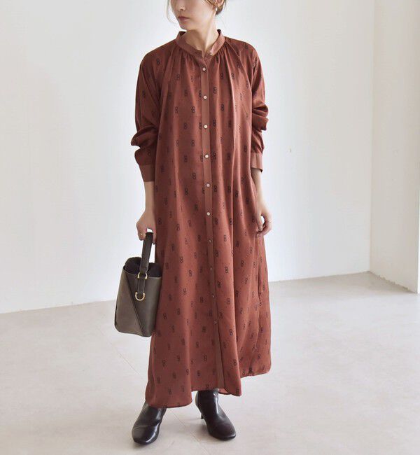 quaranciel「quaranciel:〈手洗い可能〉モノグラム ドット ロング シャツ ワンピース」|ワンピース|