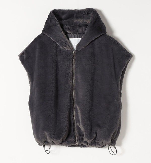 quaranciel「quaranciel: フーディー フェイクファー ドロスト ジップ ショート ベスト」|ダウンベスト・ベスト|