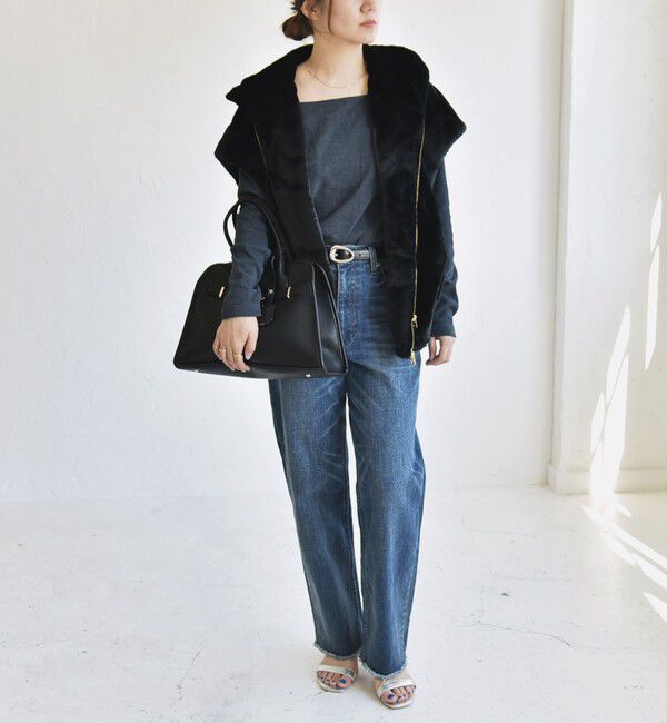 quaranciel「quaranciel: フーディー フェイクファー ドロスト ジップ ショート ベスト」|ダウンベスト・ベスト|