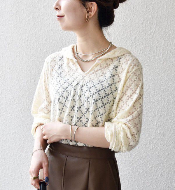 SHIPS any「SHIPS any:〈手洗い可能〉起毛 レース パイピング プルオーバー」|Tシャツ・カットソー|