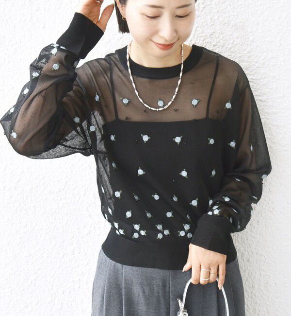 SHIPS for women「〈手洗い可能〉フラワー 刺繍 2WAY カーディガン」|カーディガン|ブラック