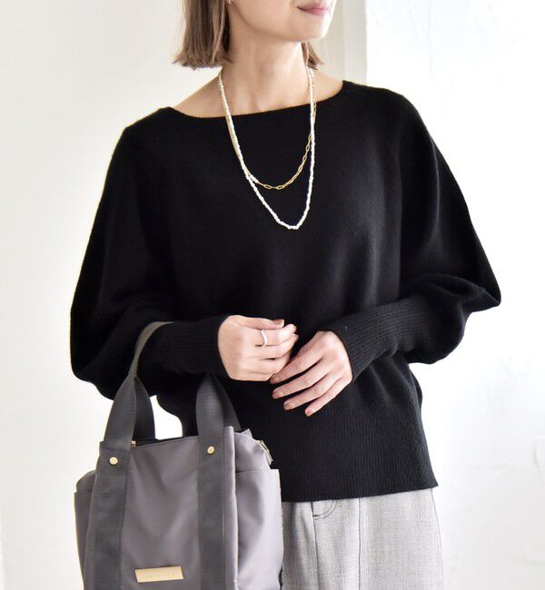 quaranciel「quaranciel:〈手洗い可能〉AQUA カシミヤ ミックス ボートネック ロングリブ パフ ニット」|ニット・セーター|