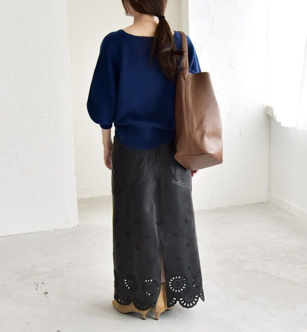 quaranciel「quaranciel:〈手洗い可能〉AQUA カシミヤ ミックス ボートネック ロングリブ パフ ニット」|ニット・セーター|