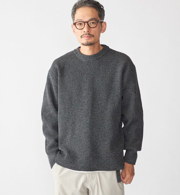 SHIPS「【WEB限定】SHIPS: ビッグシルエット クルーネック レイヤード ニット（ニット+ロンT）」|ニット・セーター|ブラック