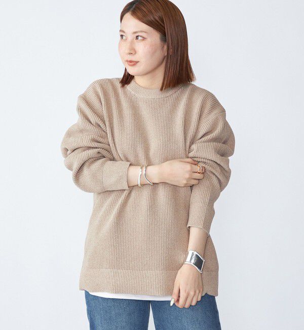 SHIPS「【WEB限定】SHIPS: ビッグシルエット クルーネック レイヤード ニット（ニット+ロンT）」|ニット・セーター|ベージュ