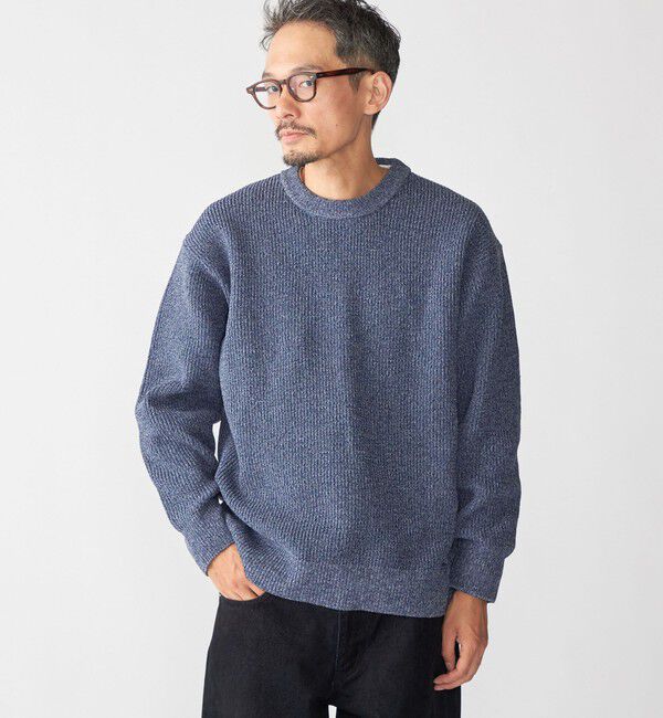 SHIPS「【WEB限定】SHIPS: ビッグシルエット クルーネック レイヤード ニット（ニット+ロンT）」|ニット・セーター|ネイビー