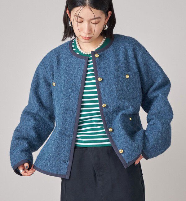 SHIPS for women「SHIPS NINE CASE: ノーカラー ジャケット」|ノーカラージャケット|ブルー