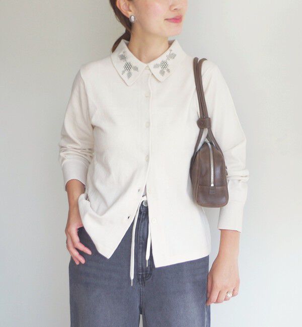 SHIPS for women「【WEB限定】〈手洗い可能〉ビーズ 刺しゅう 襟付 ニット カーディガン」|カーディガン|