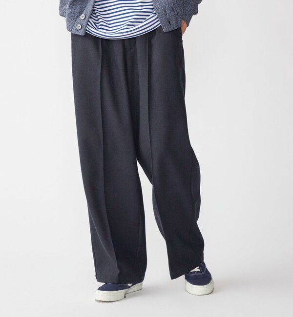 SHIPS「【WEB限定】SHIPS:〈手洗い可能〉ウールブレンド ワイド スラックス」|その他|ネイビー
