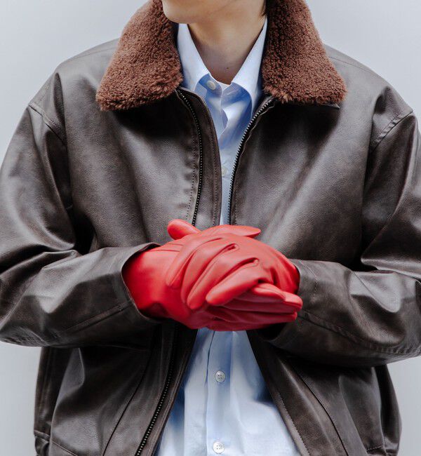 SHIPS「City Ambient Products: シープレザー カラー グローブ」|手袋|レッド