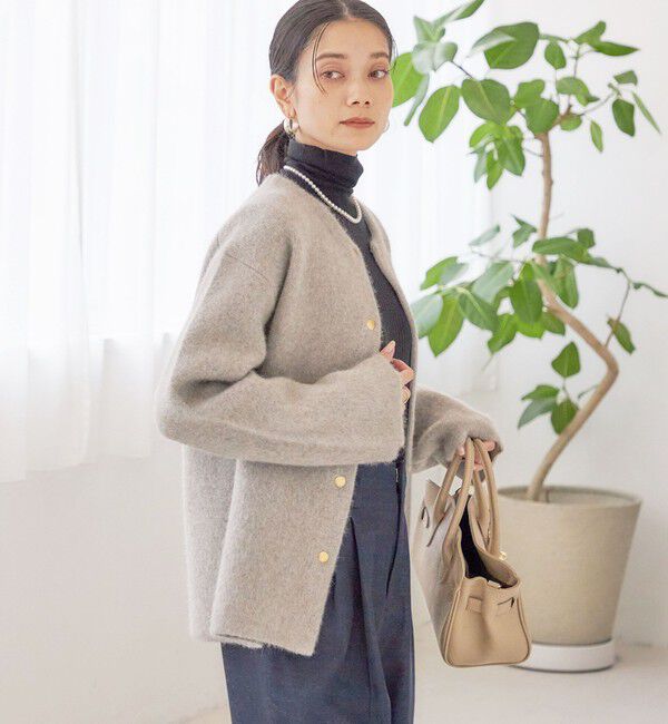 SHIPS for women「フォックス ブレンド ノーカラー ニット コート」|ノーカラーコート|