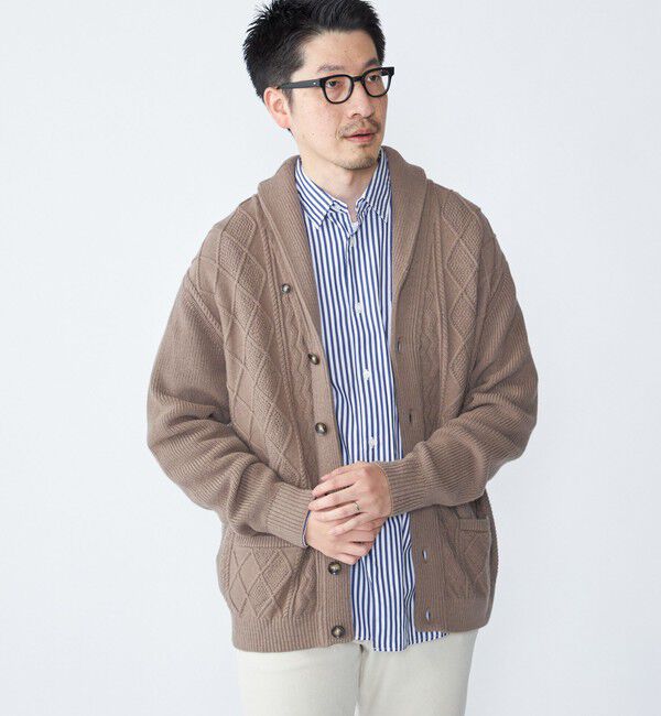 SHIPS「SHIPS: 〈手洗い可能〉ウールコットン アラン ショール カーディガン」|カーディガン|