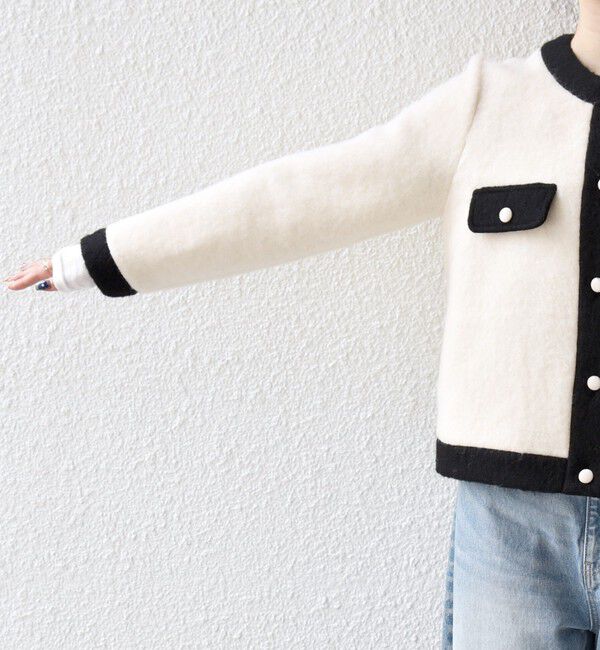 SHIPS any「SHIPS any: バイカラー クルーネック カーディガン ジャケット」|ノーカラージャケット|