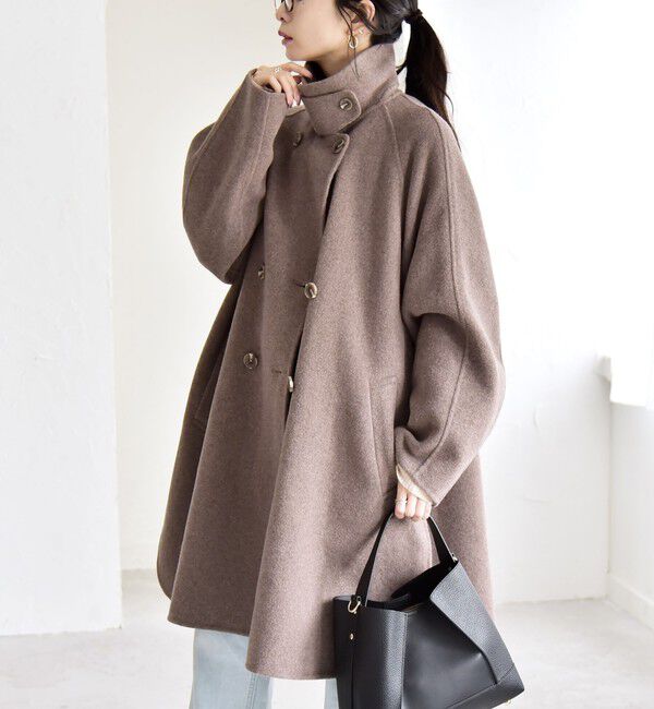 quaranciel「quaranciel: リバー スタンド & テーラード ダブルブレスト Aライン コート」|その他|ライトブラウン