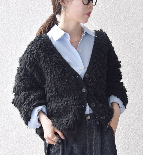 SHIPS any「SHIPS any: ループ ニット Vネック ショート カーディガン」|カーディガン|ブラック