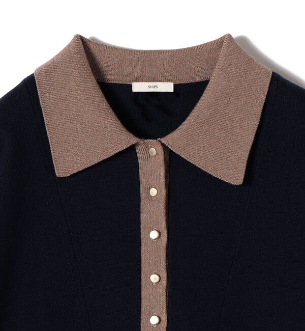 SHIPS for women「【WEB限定】〈手洗い可能〉サイド スリット ゴールド 釦 ポロ ニット」|ニット・セーター|