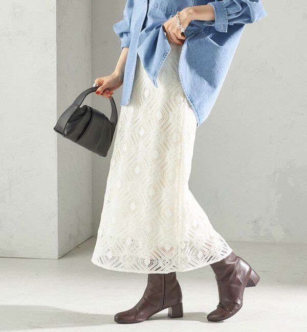 SHIPS for women「〈手洗い可能〉ラッセル レース ウエスト ギャザー タイト スカート」|スカート|オフホワイト