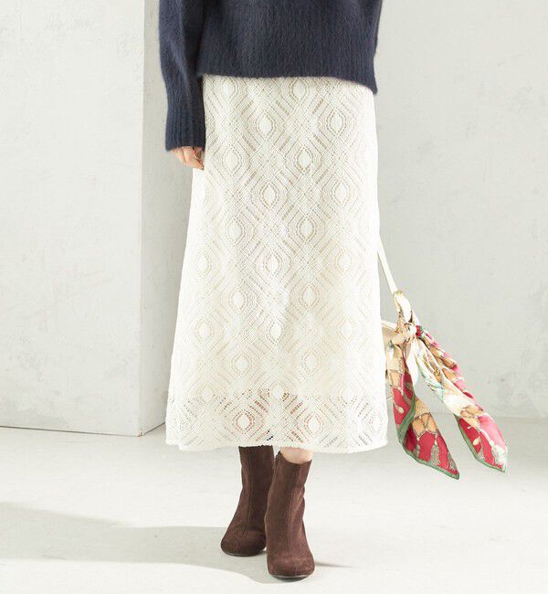 SHIPS for women「〈手洗い可能〉ラッセル レース ウエスト ギャザー タイト スカート」|スカート|