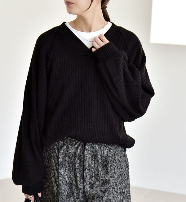 quaranciel「quaranciel:〈手洗い可能〉ケーブル ジャージー Vネック プルオーバー」|Tシャツ・カットソー|