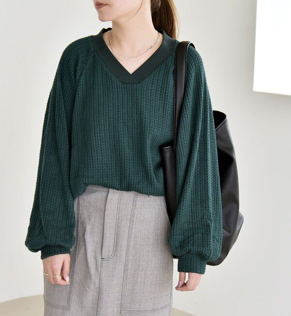 quaranciel「quaranciel:〈手洗い可能〉ケーブル ジャージー Vネック プルオーバー」|Tシャツ・カットソー|