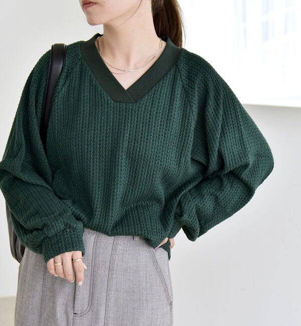 quaranciel「quaranciel:〈手洗い可能〉ケーブル ジャージー Vネック プルオーバー」|Tシャツ・カットソー|